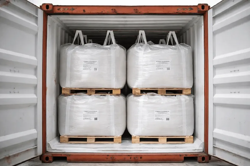 Shipping container with bulk bags of quartz